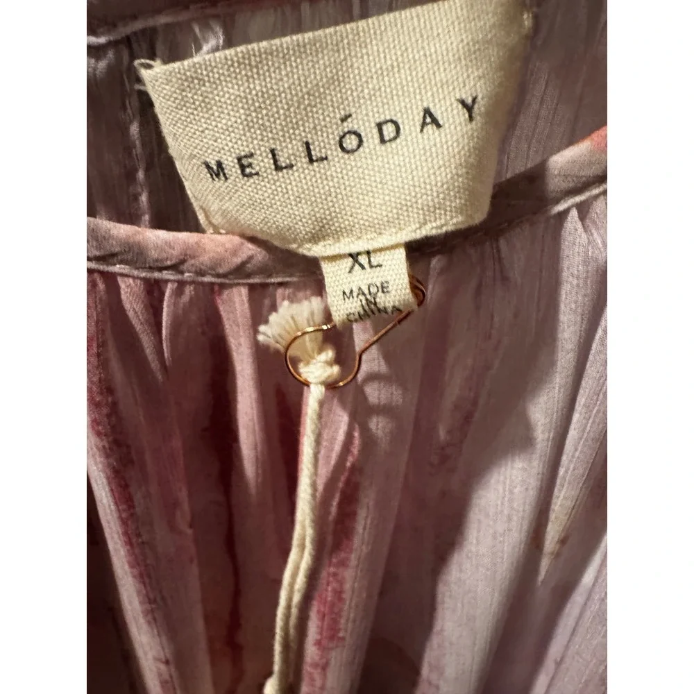 MELLODAY Floral‎ Tiered Midi Dress XL Pink Mauve Boho Sheer Gauze